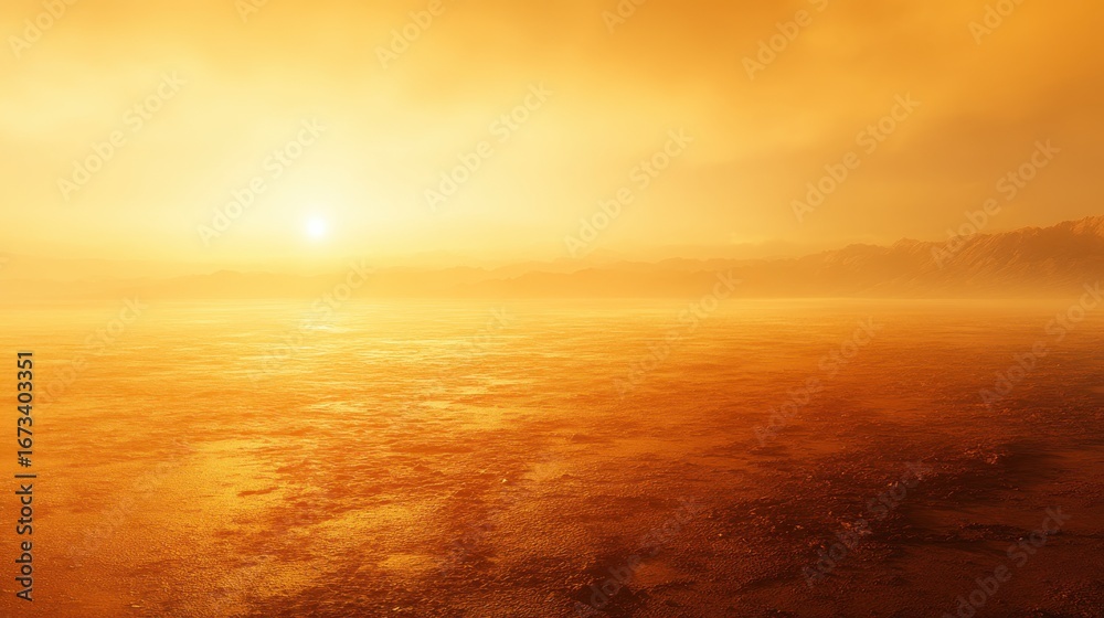 Naklejka premium Golden sunset over a hazy martian landscape