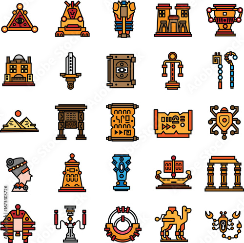 egypt civilization icon set 