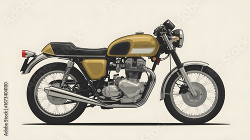 A detailed illustration of a classic vintage motorcycle with chrome details and retro design, perfect for automotive and lifestyle concepts.