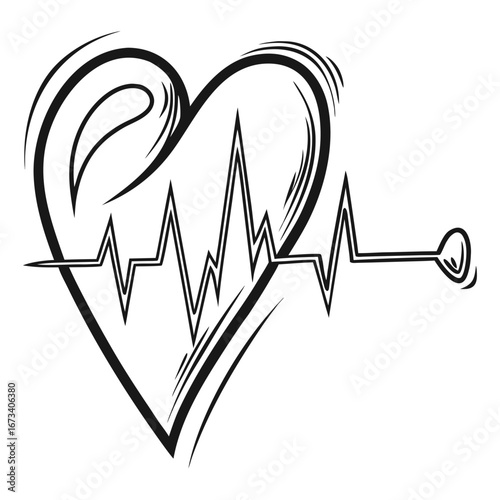 Stylized heart shape with an electrocardiogram line representing heartbeat and medical theme concept art created with generated ai