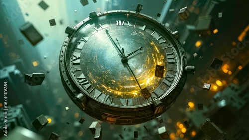 Fantasy scene of a broken clock