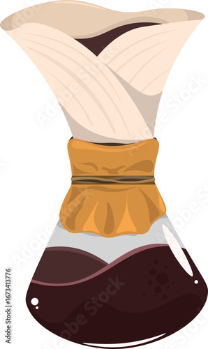 Pour over coffee manual brewing vector illustration  isolated on transparent background. For menu, coffee shop, poster, postcard