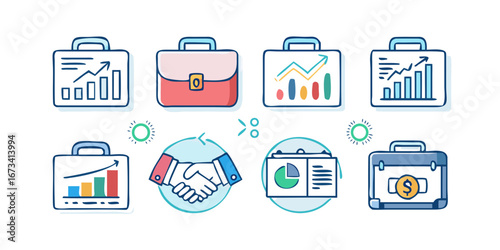 A business web design symbol set features a trash can icon to represent online shopping cart functions