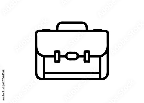 Black and white vector illustration of a briefcase bag icon, a business luggage case symbol