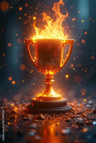 A gold winner's trophy cup takes center stage, symbolizing victory and success in a competition.
