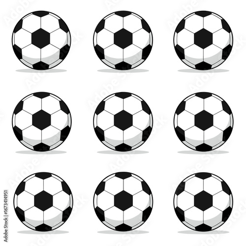 Collection of twelve soccer balls in grid
