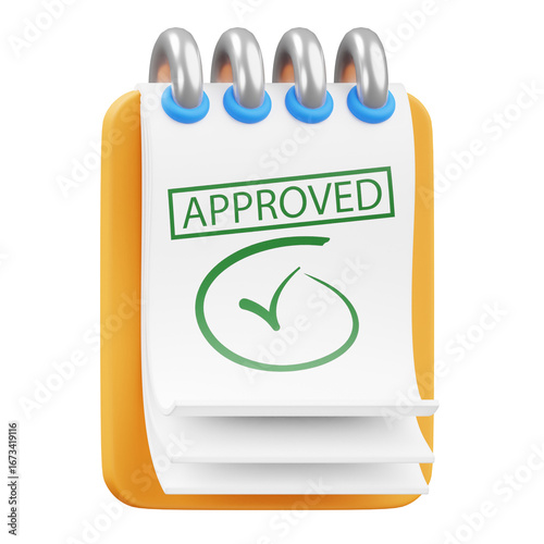 3D Icon of Document Approval with Approved Stamp
