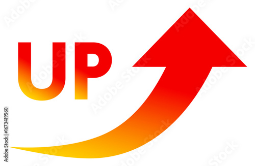 向上心や上昇を表す上向き矢印とUP文字アイコン