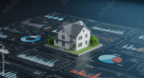 Visualize modern home investment success with futuristic financial data analysis and growth charts