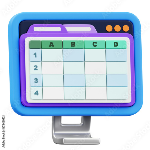 3D Icon of Online Spreadsheet with Grid Table