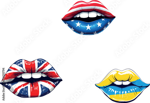Vsai lips painted with flags of usa, uk and ukraine showing support