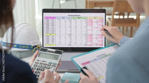 Expert woman asian people discuss review data number costing managerial account prepare monthly actual cost variance report income tax at audit office. ESG budget control ERP process service project.