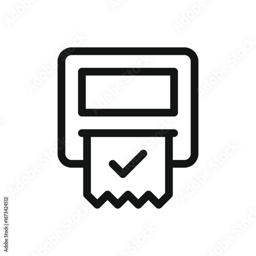 Self service kiosk with paper receipt outline icon, self ordering kiosk line vector symbol with editable stroke