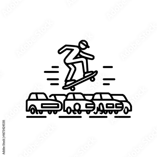 Skateboarder jumping over cars vector illustration for extreme sports and urban lifestyle design projects