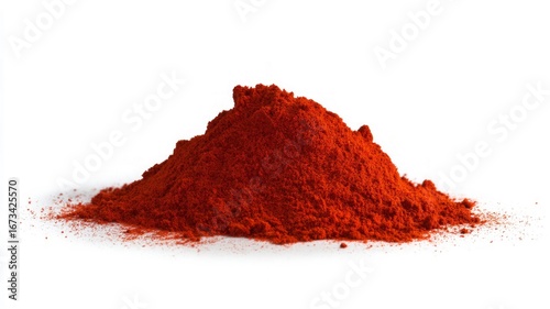 Bright red spice powder on white background. AI generated