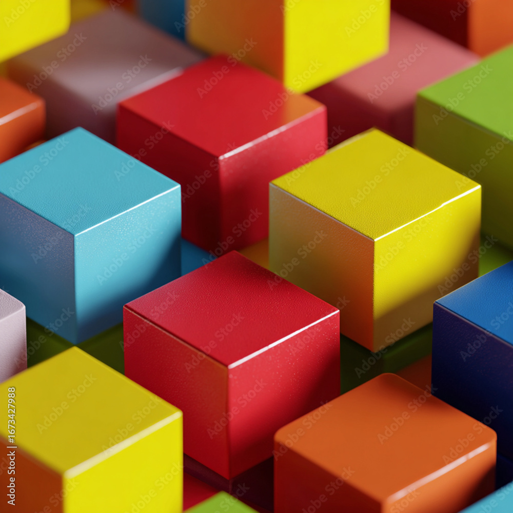 Fototapeta premium Bright Glossy 3D Blocks – Digital Art Design