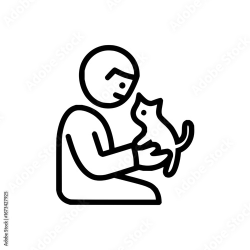 Person holding cute kitten adoption vector icon design for pet lovers and animal rescue organization work 100