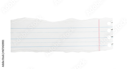 Torn Lined Paper Sheet Design White Notebook Edge Piece With Blue Lines and Red Margin For on transparent background