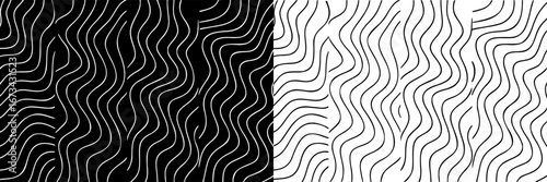 Modern black and white abstract background. Dual-tone wave design with optical illusion effect. Minimal abstract art with black and white waves