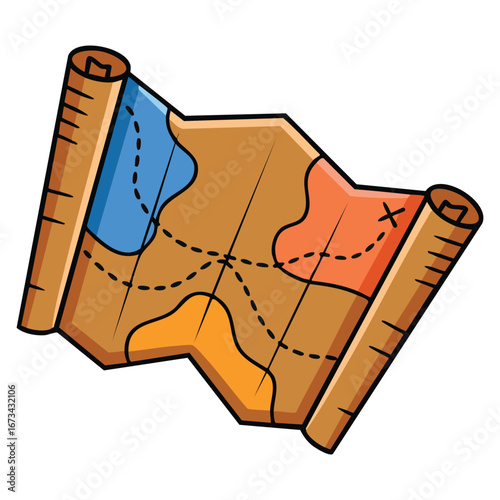 Pirate treasure map icon cartoon style vector illustration isolated on white background creative design perfect for web adventure themes and pirate visuals