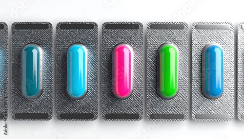 Colorful capsules in blister packs