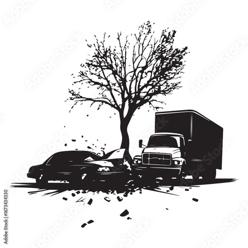 Two cars colliding, against a white background. Vector illustration