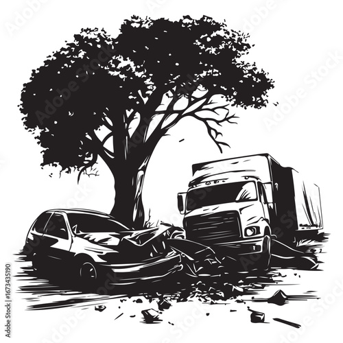 Two cars colliding, against a white background. Vector illustration