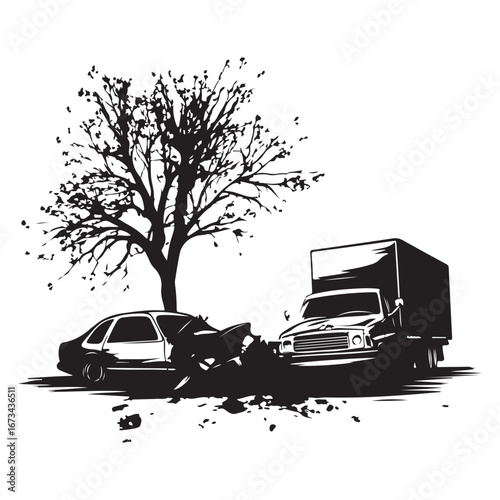 Two cars colliding, against a white background. Vector illustration