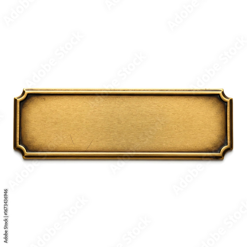 Blank old metal bronze nameplate or name plaque isolated on white background	