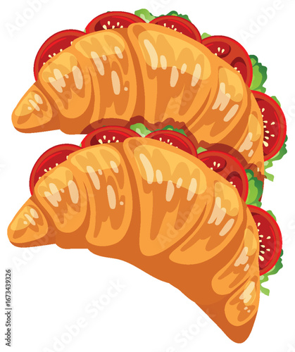 Fresh Croissant Sandwiches with Lettuce and Tomato Illustration