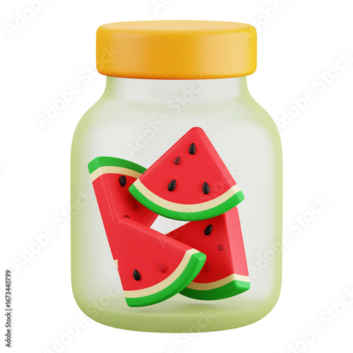 Watermelon slices in glass jar illustration