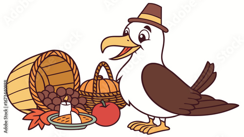 Joyful  Frigatebird, set in a charming Thanksgiving theme – Grateful Harvest color vector art
