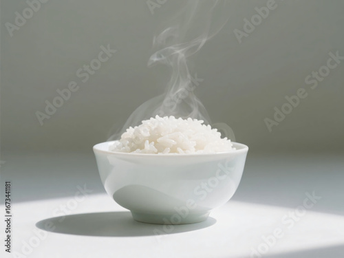 close up hot white rice