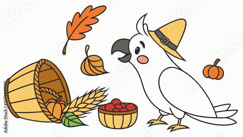 Grateful Harvest colored  Cockatoo with a Shy touch, placed in a Thanksgiving theme