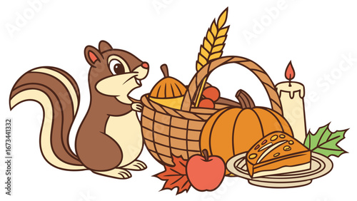 Grateful Harvest themed SVG: Shy  Chipmunk in a Thanksgiving environment