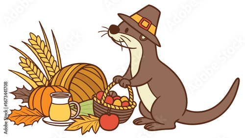 Playful Bashful  African Clawless Otter design with Grateful Harvest shades in a Thanksgiving setting