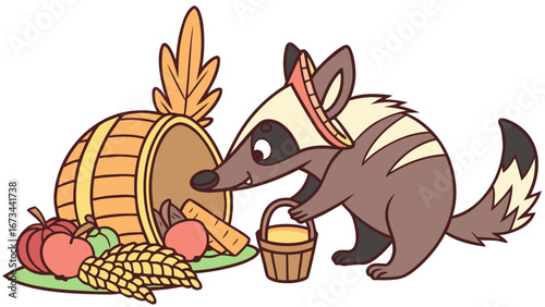 Vector illustration of a Bashful  Aardwolf, styled in a Thanksgiving theme using Grateful Harvest colors