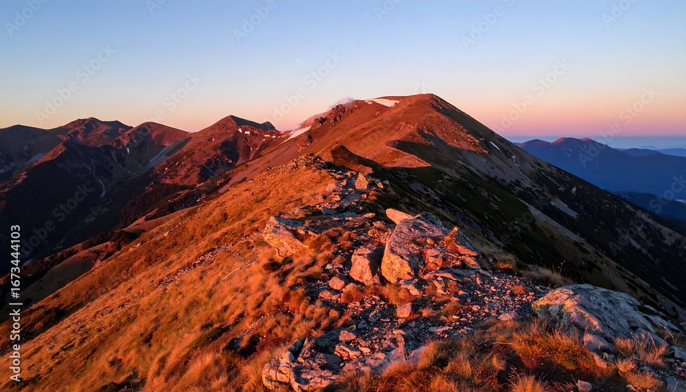 Fototapeta premium Mountain Ridge and a Sunrise with a Red and Powerful Look
