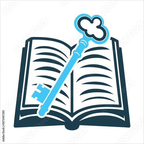 Key and Bible Illustration, Knowledge Concept Bible & Key A vintage key placed on an open Bible for divination key and Bible turn