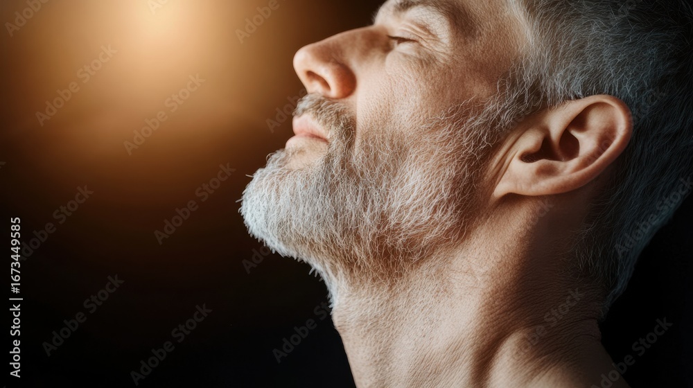 Obraz premium Illuminated side view of neck and collarbone in warm light.