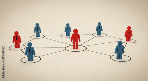 Teamwork and networking concept with interconnected figures representing collaboration and unity in business