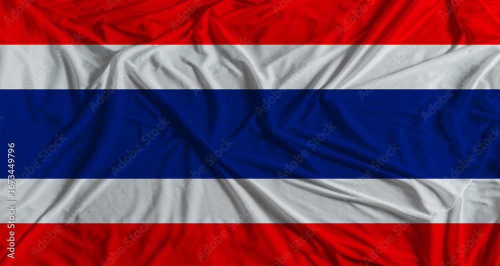Fototapeta premium Thai flag with fabric texture background. National flag of Thailand with cloth texture