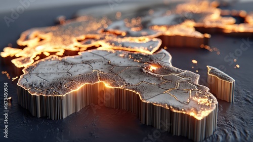 African Continent Metallic 3D Render