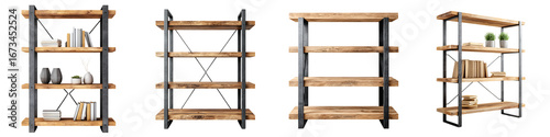Wallpaper Mural Industrial Style Bookshelves Set: Rustic Wood and Metal Torontodigital.ca