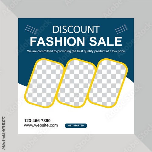 Fashion Sale Promotion: Eye-catching promotional material for a discount fashion sale, with clean, simple design elements, offering space for showcasing fashion items. 