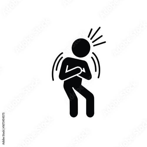 Vector art of stick figure in distress with radiating lines indicating stress or pain