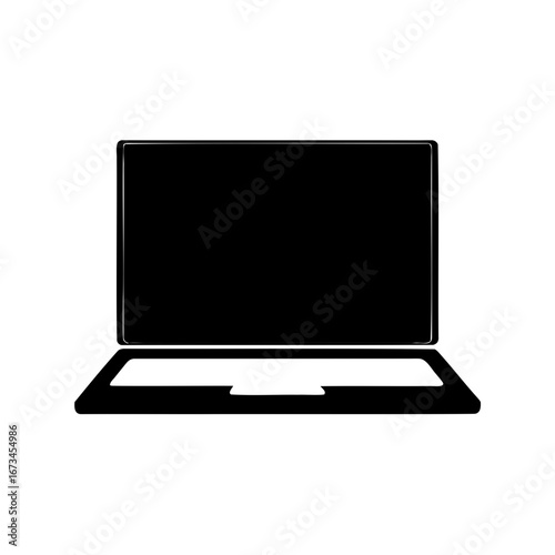 Minimalist black and white vector illustration of a laptop computer design