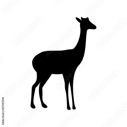 Black silhouette of a guanaco against white background, animal illustration