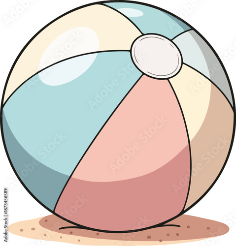 Playful Pastel Beach Ball Resting on Sand.