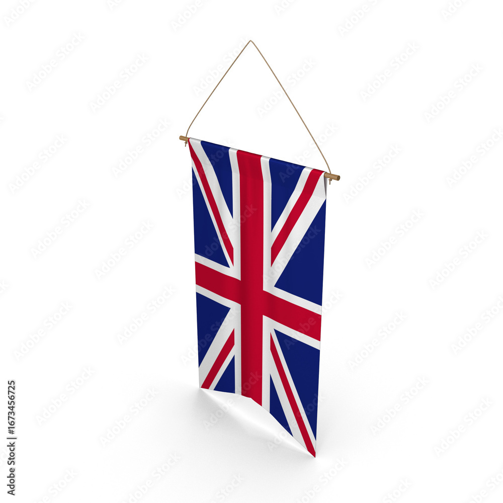Fototapeta premium United Kingdom Flag Hanging, isolated on transparent background, png